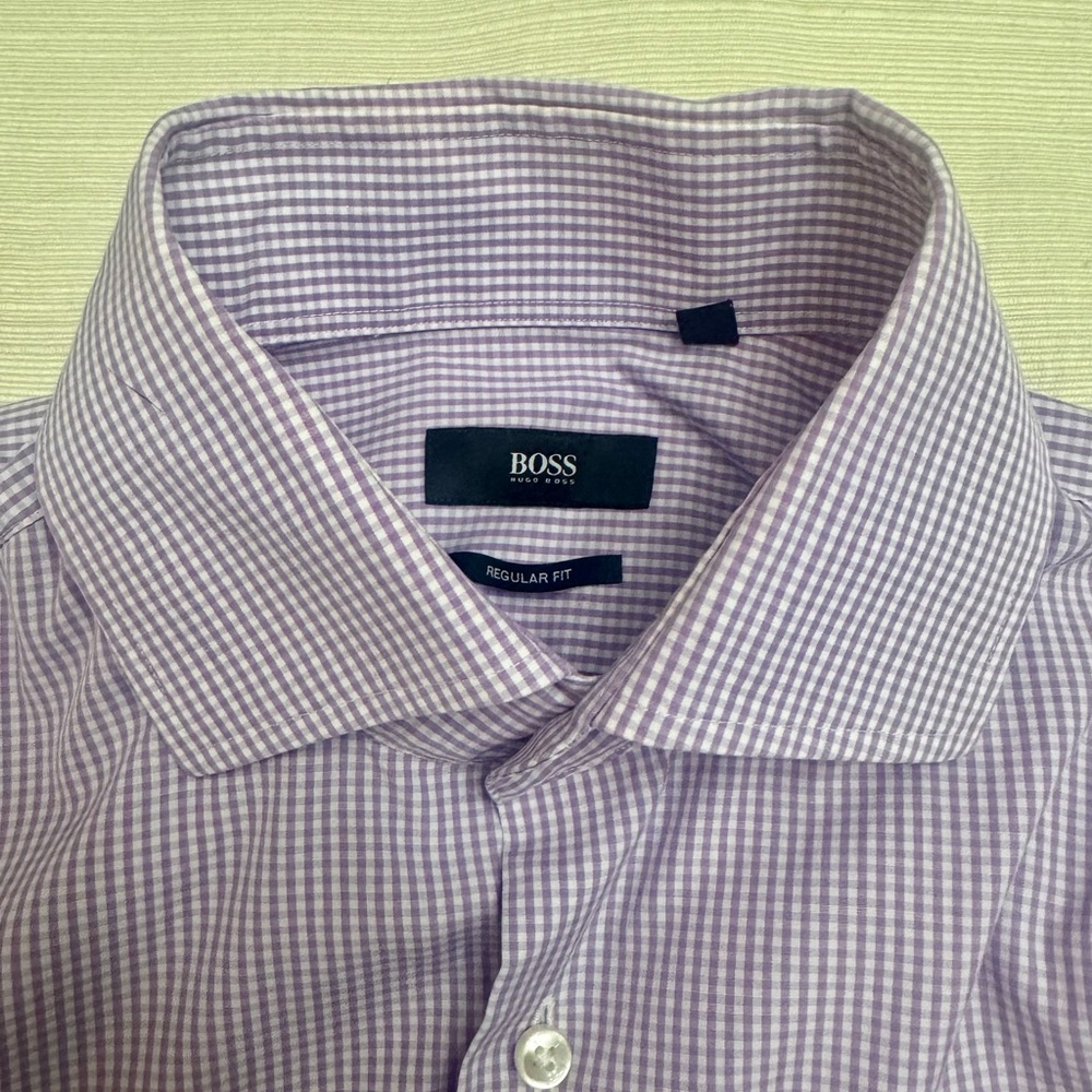 Boss Purple Dress Shirt Classic Checkered Design 39/ 15 1/2 neck